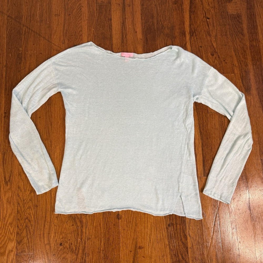 Lilly Pulitzer Aqua Blue Light Weight Mesh Sweater Long Sleeve Women's Size L